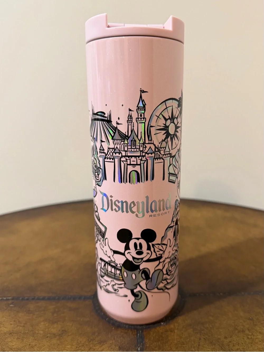 NEW STARBUCKS DISNEYLAND MICKEY MOUSE STAINLESS STEEL PINK SHIMMER TUMBLER 16oz